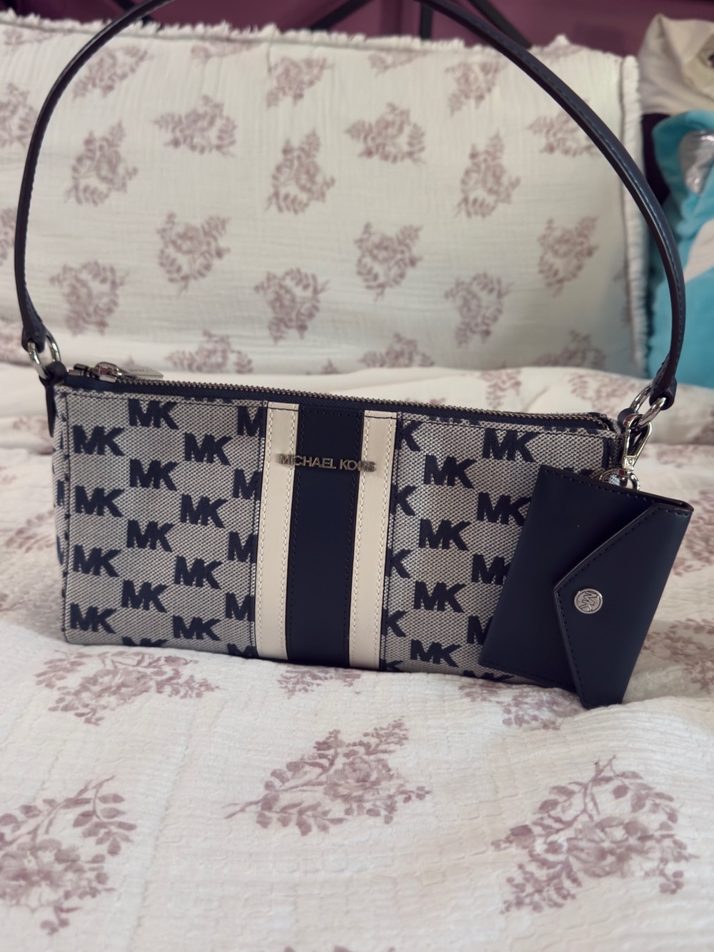 NWOT - Michael Kors Navy and white  MK Logo Shoulder Bag